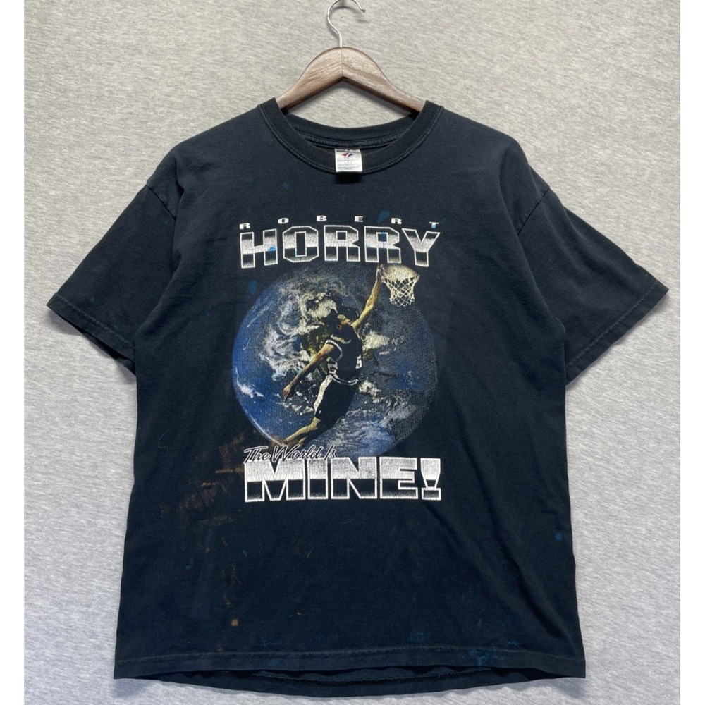 VTG JERZEES Robert Horry T Shirt Mens Large Black The World is Mine Graphic Logo